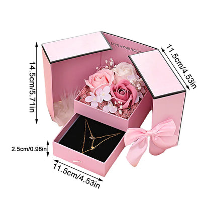 Rose Flower Gift Box with Drawer Design Necklace Jewelry Packaging Double Door Boxes