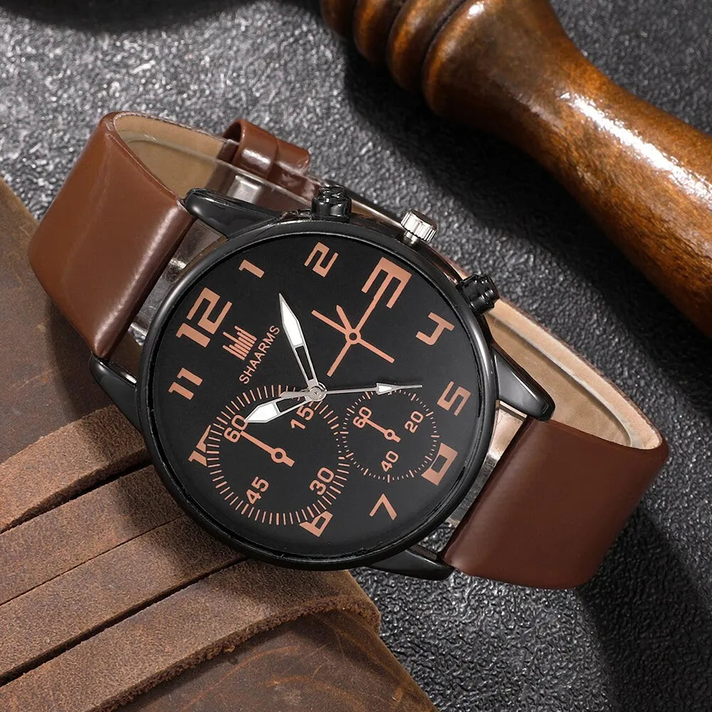 5PCS Male Fashion set | Brown Leather