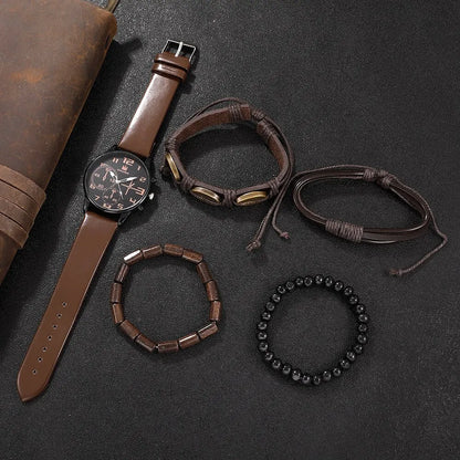 5PCS Male Fashion set | Brown Leather