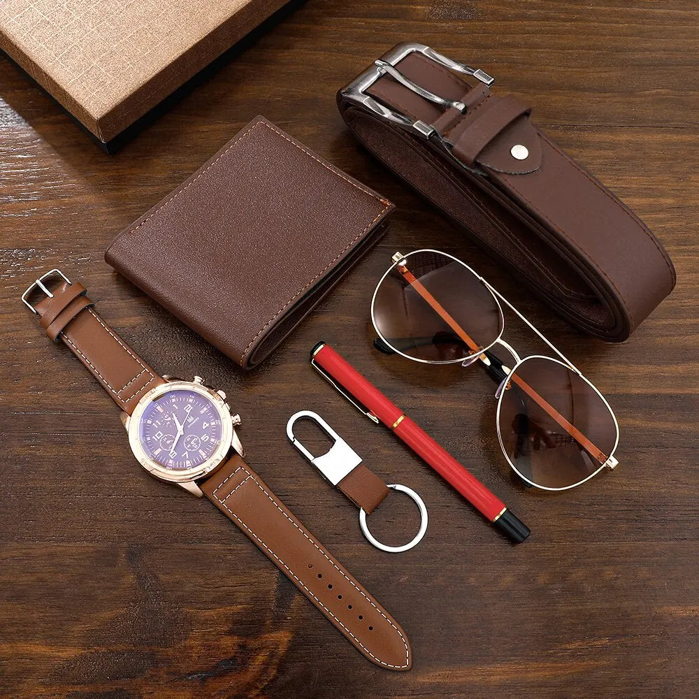 6PCS Male Fashion set | Brown or Black Leather