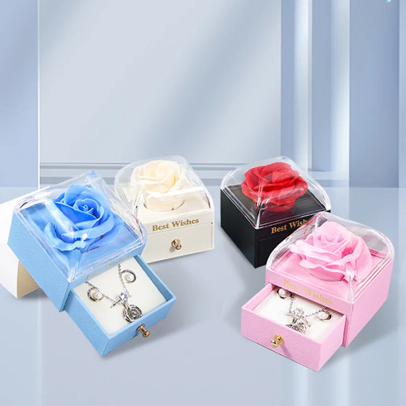 Rose Flower Drawer Box for Ring Earrings Pendant Necklace