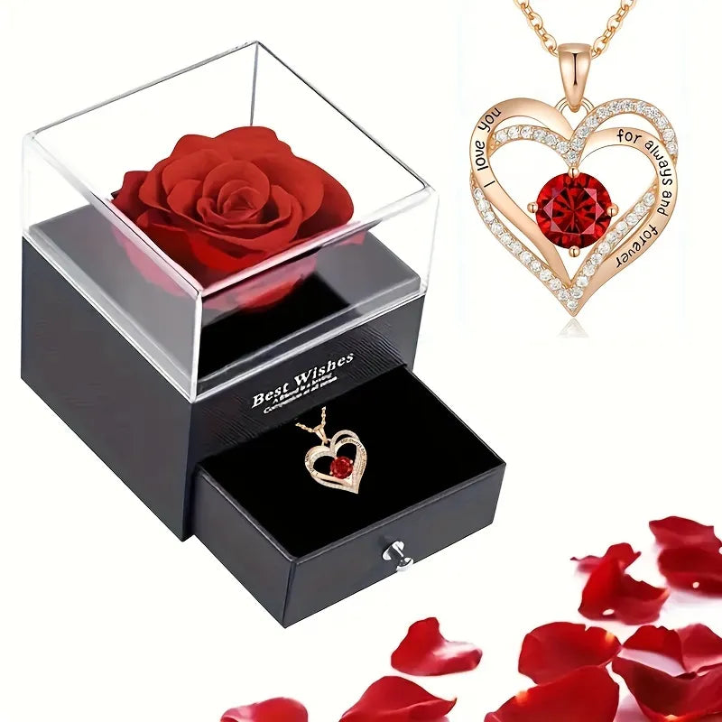 Luxury Red Pendant Necklaces With Rose Flower Gift Box - Pro Gifts